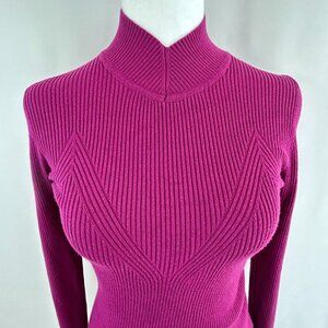 RW&CO Ribbed Stretch Mock Neck Knit Top Pink - Small